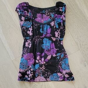 Buffalo David Bitton Black Dress with Purple & Blue Floral Print